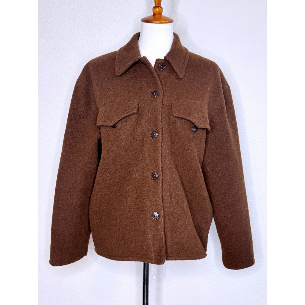 SUNDAY BEST Aritzia Wool Blend Sky Shirt Jacket‎ SM Brown Quilted Lining Shacket